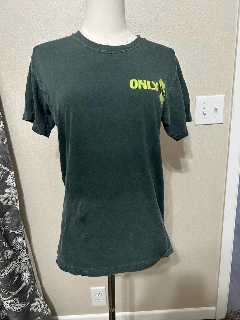 Only NJ Pork Roll Dark Green Short Sleeve Tee with Neon Yellow Logo